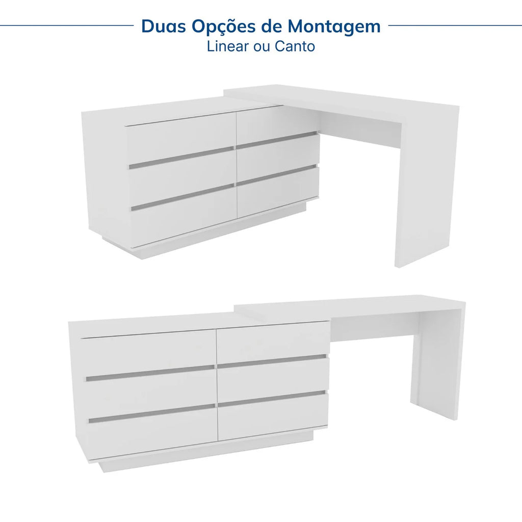 Mesa de Escritório Itália em L com 6 Gavetas