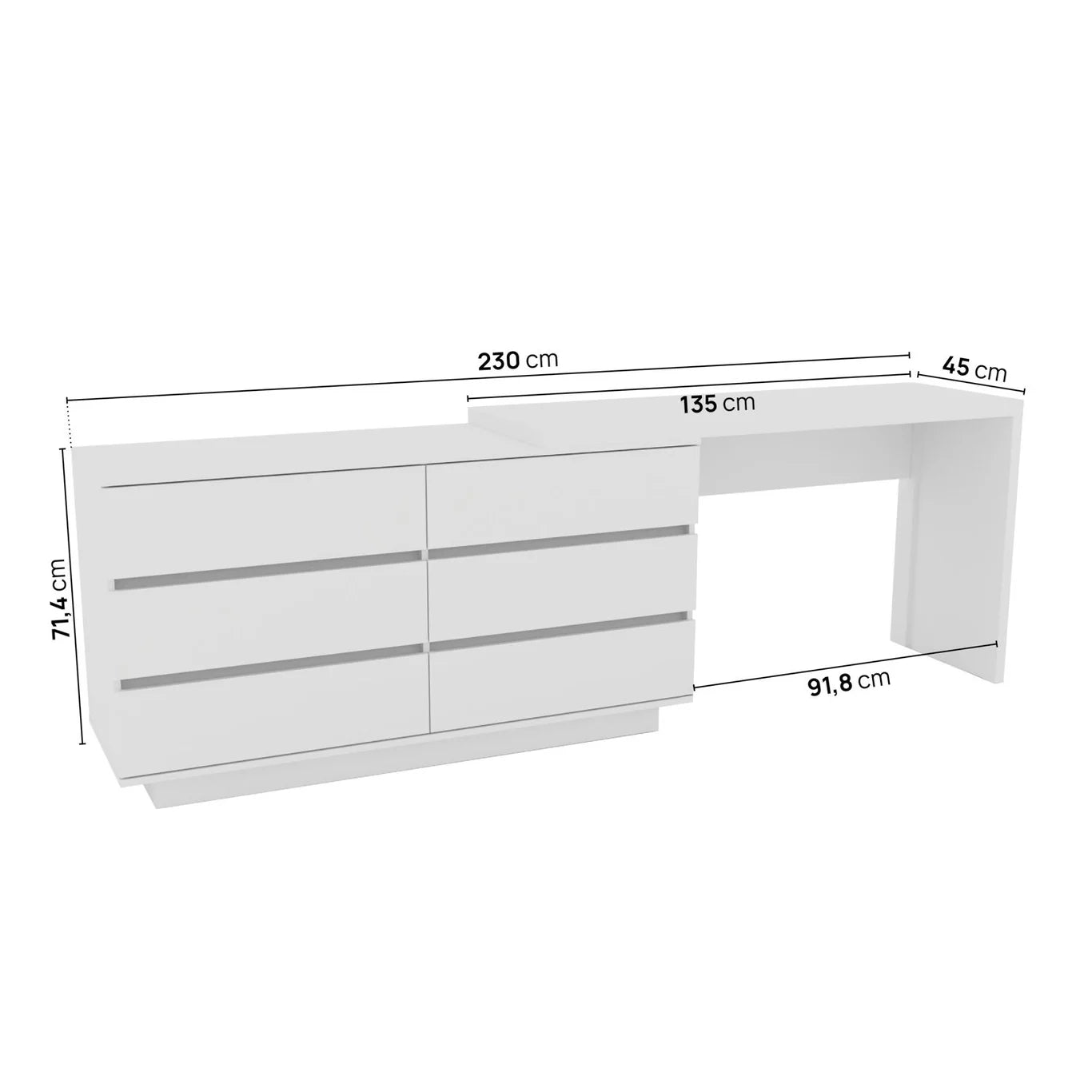 Mesa de Escritório Itália em L com 6 Gavetas