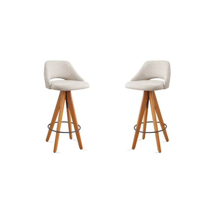 Kit 2 Banquetas Giratórias Estofadas com Encosto Nude