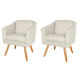 Kit 2 Poltronas Valentina em Corino Bege Nude com Pés de Aço