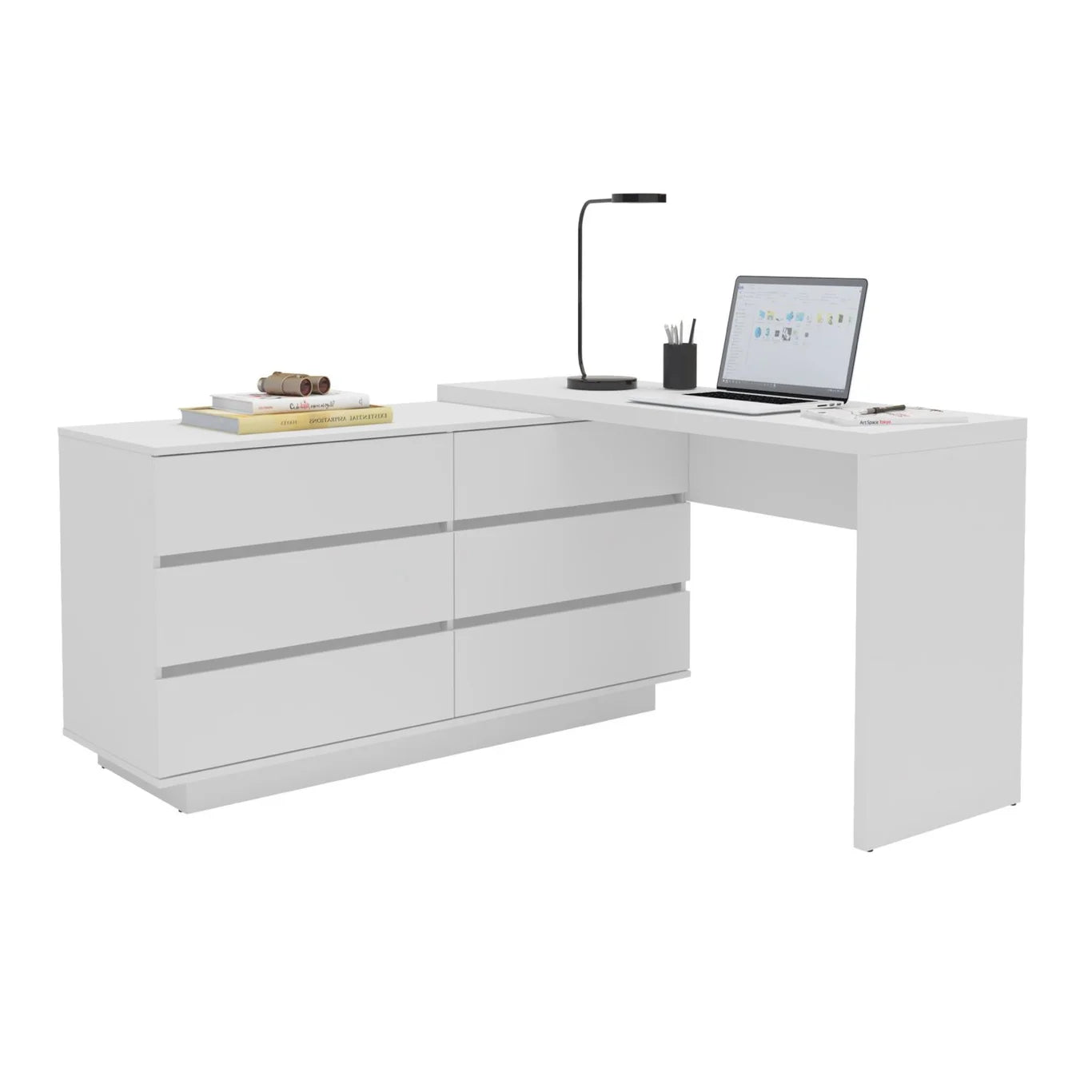 Mesa de Escritório Itália em L com 6 Gavetas