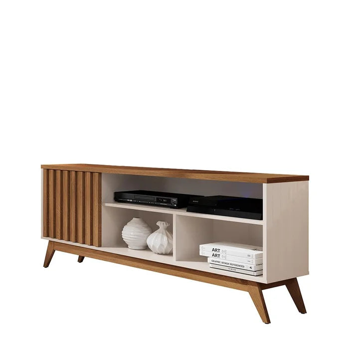 Rack De Madeira Ripado para Tv 55 Polegadas Off White