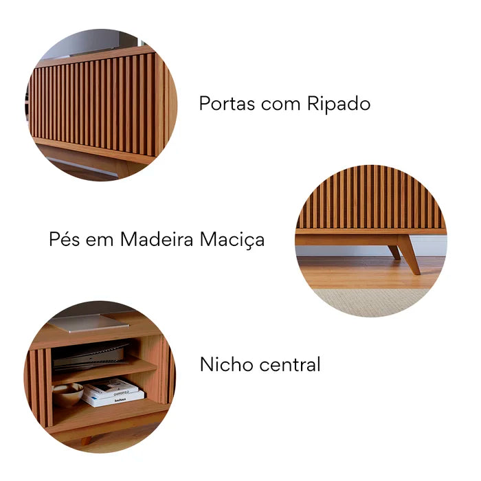 Rack para TV até 75 Polegadas com Ripado e 4 Portas