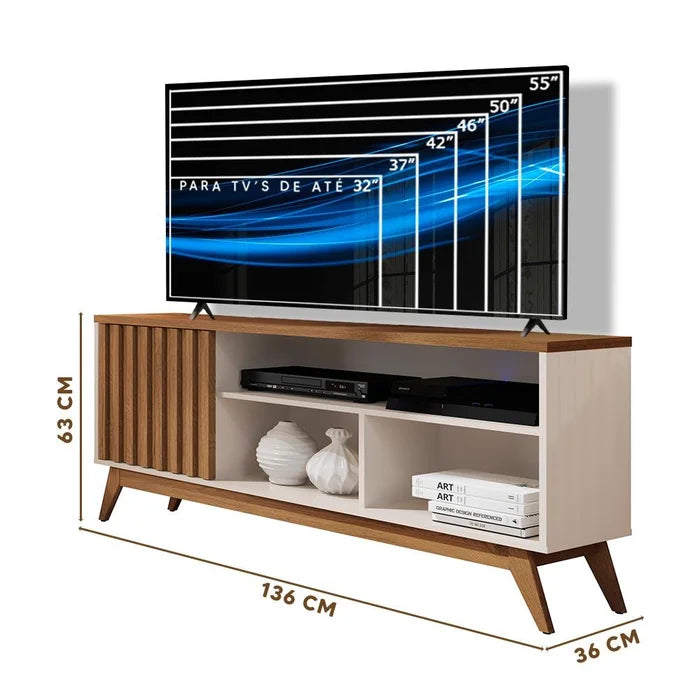 Rack De Madeira Ripado para Tv 55 Polegadas Off White
