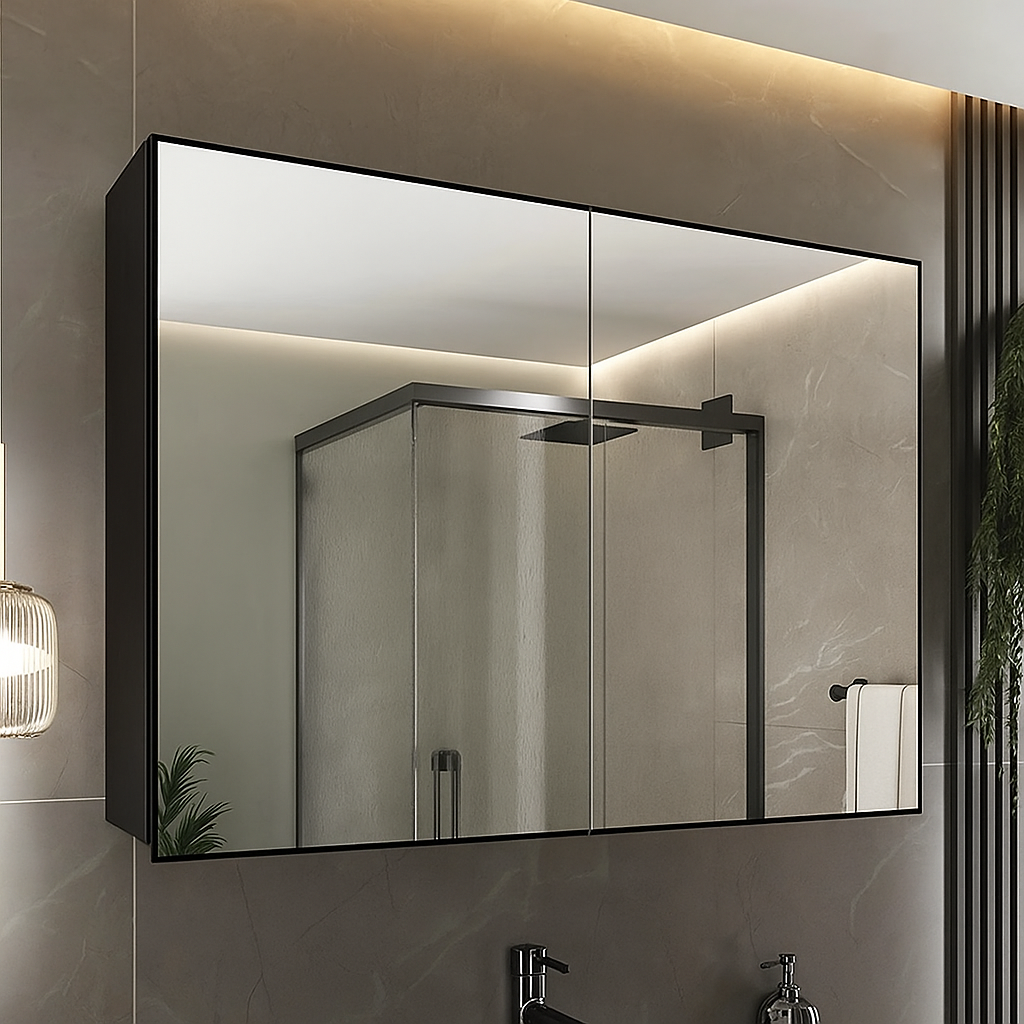 Espelheira para Banheiro 2 Portas 2 Prateleiras Nature |Promocao|