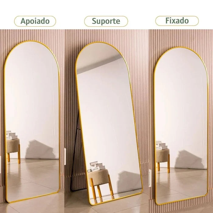 Espelho Grande Oval com Base Reta Dourado 150x60cm  |BLACK FRIDAY|