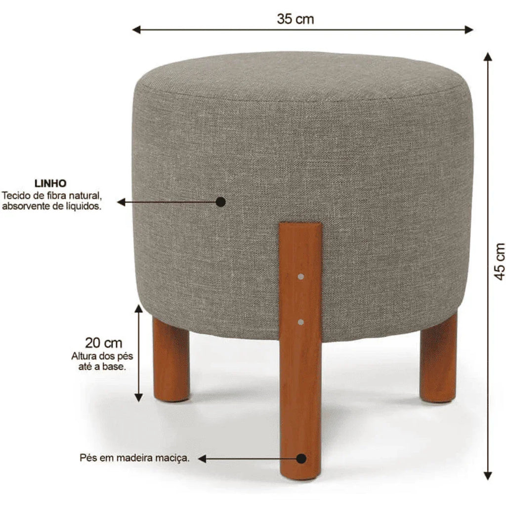 Kit com 2 Puffs Banqueta Estofados em Linho