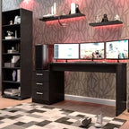 Mesa Gamer Escrivaninha 3 Gavetas Preto