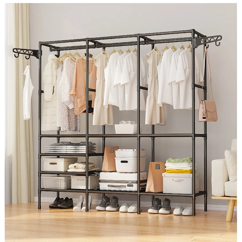 Arara De Roupa Cabideiro De Chão Sapateira Rack Organizador Multiuso Aço Inox