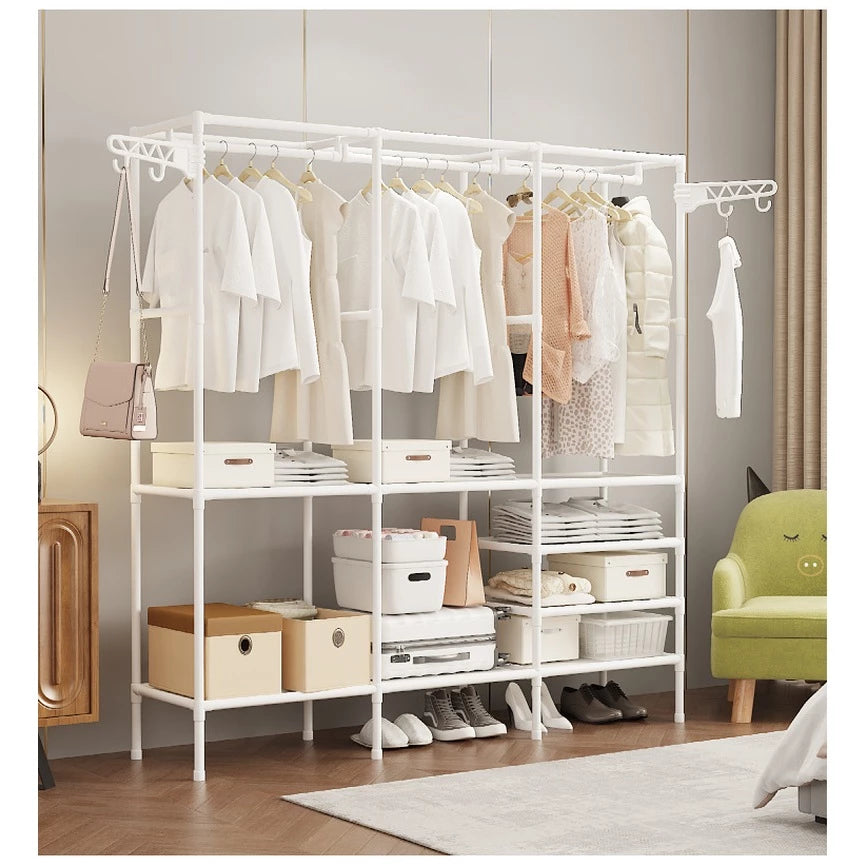 Arara De Roupa Cabideiro De Chão Sapateira Rack Organizador Multiuso Aço Inox