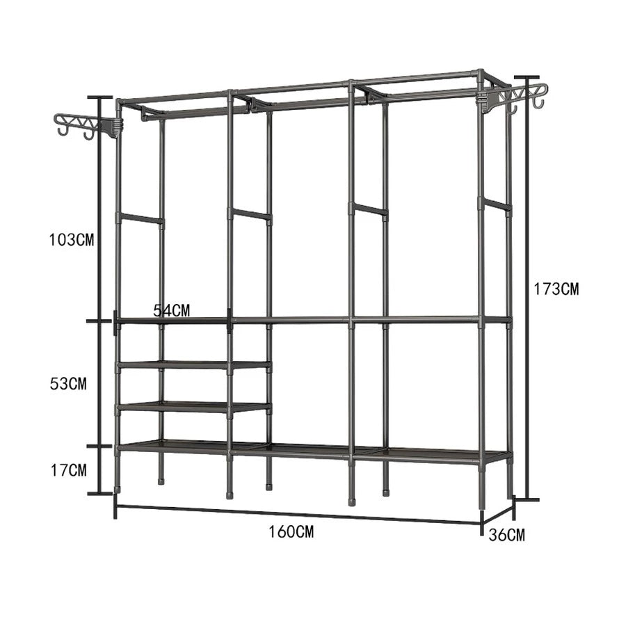 Arara De Roupa Cabideiro De Chão Sapateira Rack Organizador Multiuso Aço Inox