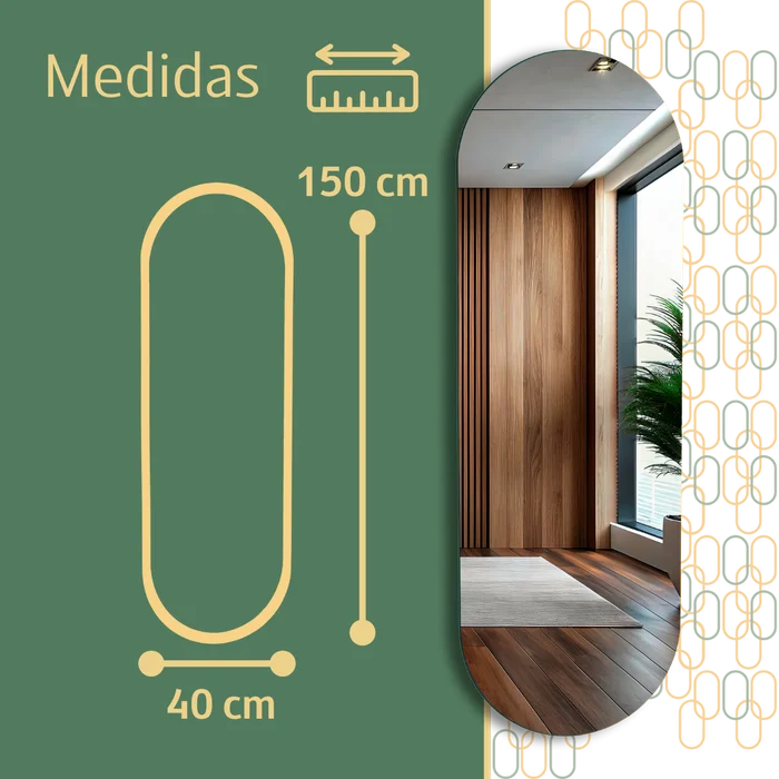 Espelho Grande Corpo Inteiro Lapidado S/moldura Designer Oval 150x40cm Luxo com Led Fria/quente