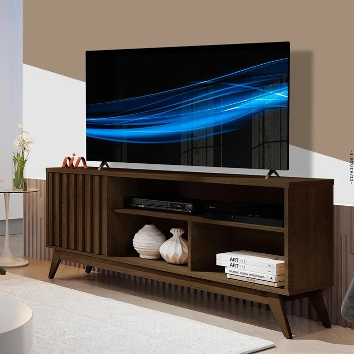 Rack De Madeira Ripado para Tv 55 Polegadas Off White