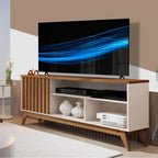 Rack De Madeira Ripado para Tv 55 Polegadas Off White