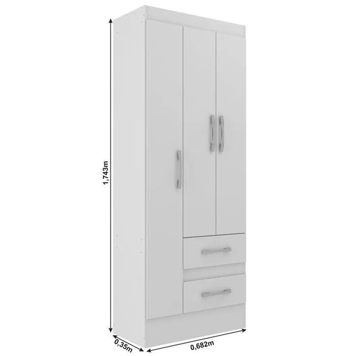 Guarda Roupas Solteiro 3 Portas 2 Gavetas Nobre Branco |BLACKFRIDAY|