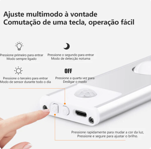 Luminária Recarregável Com Sensor de Movimento