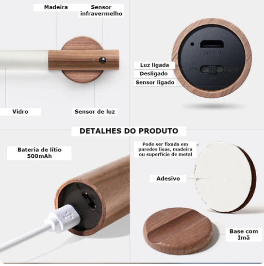uminária LED Magnética com Sensor de Movimento - Recarregável