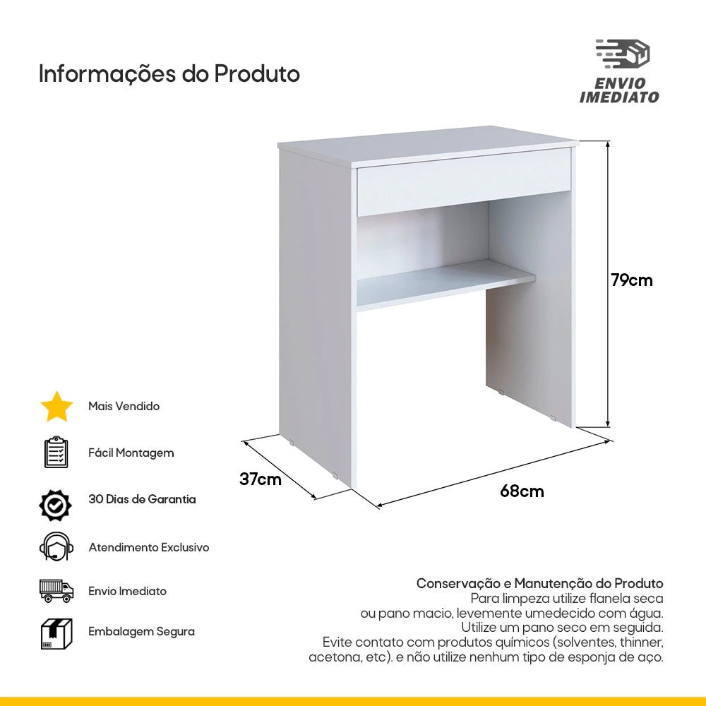 Mesa Escrivaninha Home Office com Gaveta e Prateleira